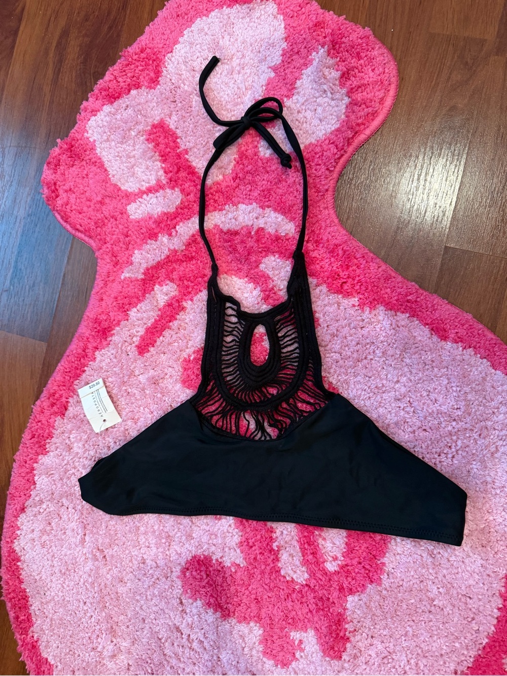Black Crochet Halter Bathing Suit Top